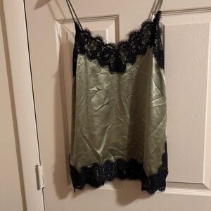 Witchery Olive Satin Top with Black Lace